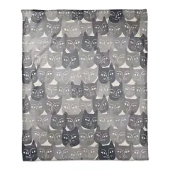 Gray Cat Face Pattern 50" x 60" Coral Fleece Blanket