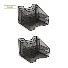 Mind Reader 2 Pack Black 3-Tiered Desk Organizer Tray