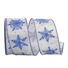 Reliant 2.5" x 20yd. Blue & Silver Glitter Snowflakes Glimmer Wired Ribbon