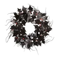 Glitzhome&reg; 26" Lighted Halloween Bat Wreath