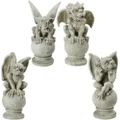Gargoyles on Pedestals Outdoor Garden Statue Set