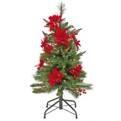 3ft. Pre-Lit Colonial Red Poinsettias Artificial Christmas Tree, Clear Lights