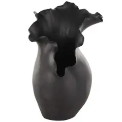 16" Black Abstract Wavy Ceramic Vase