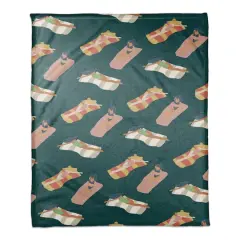 Navy Sun Bathers Pattern Coral Fleece Blanket