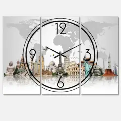 Designart Famous Monuments Across World Multipanel Wall Clock