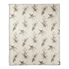 Pine & Birds on White Coral Fleece Blanket