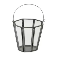 4.75" Glass & Iron Octagon Candle Holder Set