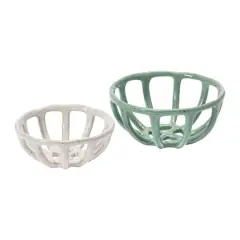 Hello Honey&reg; Green & White Stoneware Basket Set