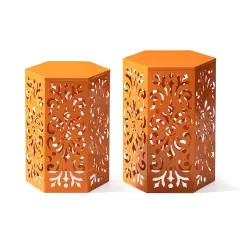 Glitzhome&reg; Orange Floral Motif Hexagonal Garden Stool Set