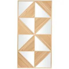 Light Brown Wood Triangle Mirrored Geometric Wall Decor 24" x 2" x 47"