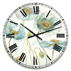 Designart Blue Cottage Flowers Drawing I Wall Clock