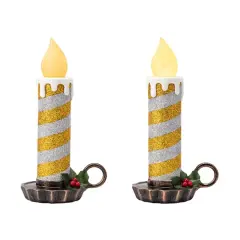 10" Gold & Silver Flickering LED Glittery Striped Candles, 2ct.