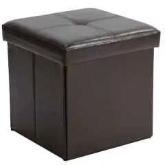 Simplify Faux Leather Folding Storage Ottoman Cube Chocolate