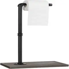 NEX&trade; Freestanding Iron Pipe Toilet Paper Holder with Solid Wood Base Olive Green