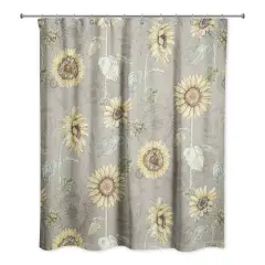 Sunflower Pattern Shower Curtain Brown