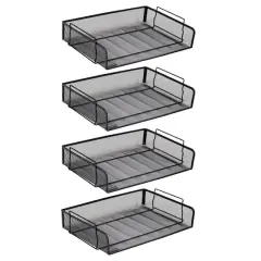 Mind Reader 4 Pack Black Stackable Metal Mesh Tray and Desk Document Organizer