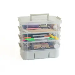 Everything Mary Four Tray Plastic Storage Organizer Clear/Gray