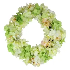 15" Yellow, Green & Pink Hydrangea Flower Artificial Spring Wreath