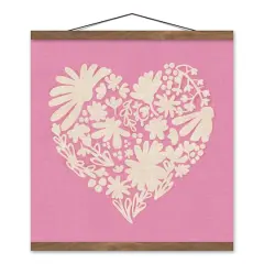Floral Heart 16" x 16" Teak Hanging Canvas
