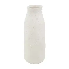 16" Cream Ceramic Abstract Wavy Vase with Textured Speckled Detailing