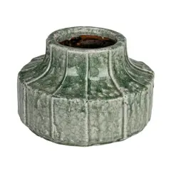 Hello Honey&reg; 9" Green Crackle Glaze Terra Cotta Vase Planter with Embossed Lines