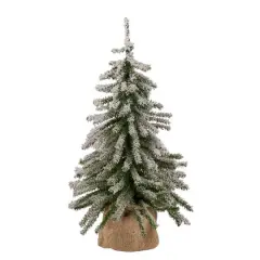 18" Unlit Flocked Downswept Mini Village Pine Artificial Christmas Tree in Burlap Base