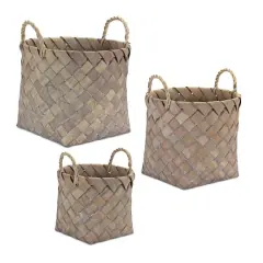 Natural Woven Wicker Basket with Handles Set