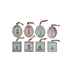 Hello Honey&reg; 8 Pack 4.25" Santa's Reindeer Photo Frame Glass & Metal Ornaments