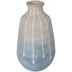 14" Blue & Gray Ombre Ceramic Abstract Drip Vase