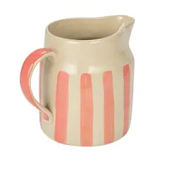 Hello Honey&reg; 9" Hand-Painted Wax Relief Pink Sriped Stoneware Pitcher
