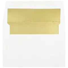 JAM Paper 4.75" x 6.5" Foil Lined Invitation Envelopes, 50ct. White with Gold Foil