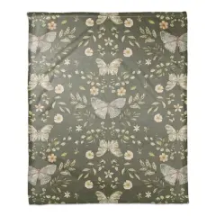 Butterfly Pattern Coral Fleece Blanket Forest Green