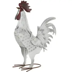 17.5" White Metal Rooster Garden Sculpture