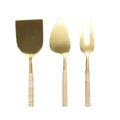 Hello Honey&reg; Gold Stainless Steel Cheese Servers with Woven Rattan Handles Set