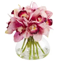 8" Pink Cymbidium Orchid Arrangement in Glass Vase