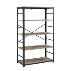 Walker Edison 64" Driftwood Angle Iron Industrial Bookcase