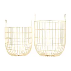 Set of 2 Gold Iron Contemporary Storage Baskets, 17" x 11" x 11"