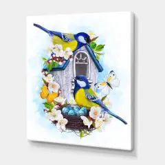 Designart - Two Tit Birds Sitting Near The Nest With Eggs I - Traditional Canvas Wall Art Print