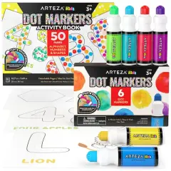 Arteza&reg; Kids Dot Markers 75ml, Alphabet/Numbers/Shapes Book, 7 Pieces