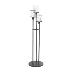 55" Black Metal Floor Hurricane Lamp Decoration