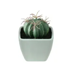 3.5" Faux Green Cactus with Spikes in White Pot