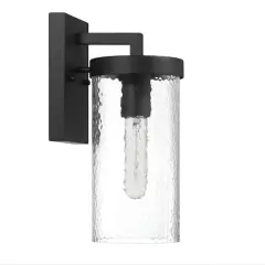 Hello Honey&reg; Aria Matte Black Cylindrical Textured Water Glass & Metal Wall Mounted Outdoor Light