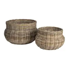 Hello Honey&reg; Gray Round Handwoven Rattan Planter Set