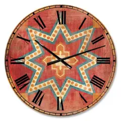 Designart Moroccan Orange Tiles Collage I Bohemian Wall Clock