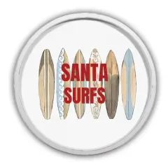 20" Round Santa Surfs Christmas White Framed Wall D&eacute;cor