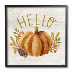 Stupell Industries Hello Pumpkin Autumn Pinecone Orange Brown Fall Seasonal Black Framed Wall Art