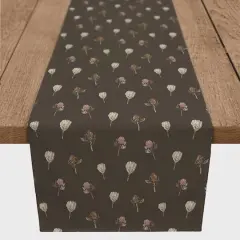 72" Cottage Florals Cotton Twill Runner Charcoal