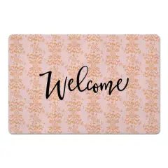Welcome Floral Crest Floor Mat Orange