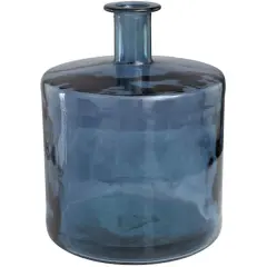 18" Blue Recycled Glass Spanish Bottleneck Vase