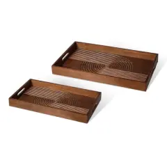 Glitzhome&reg; Rectangle Rubber Wood Abstract Trays Set